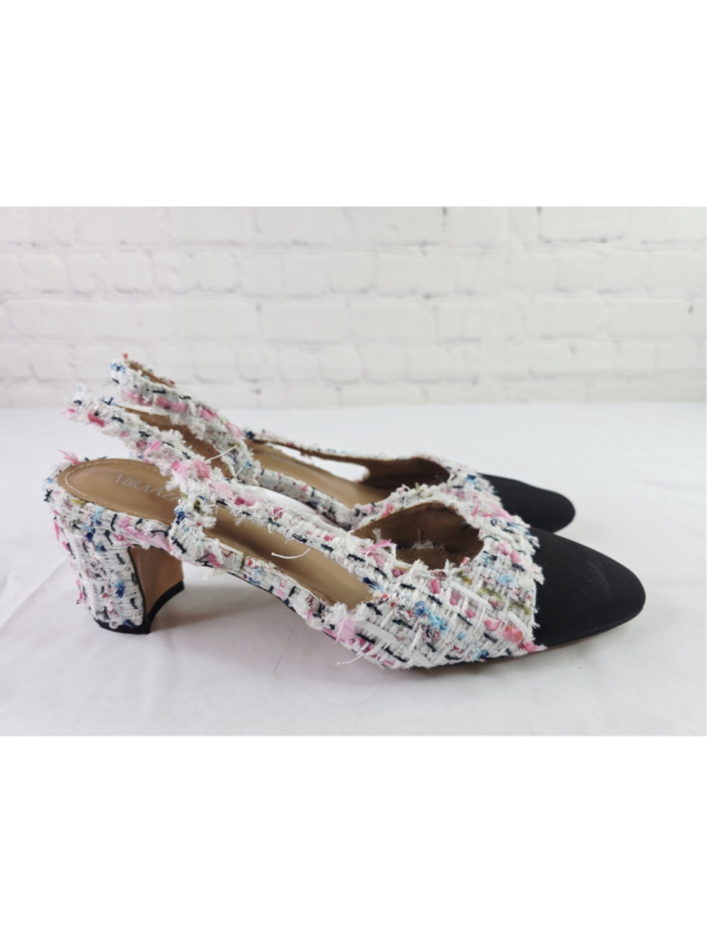Mira Azzurra Slingback Low Block Heel Closed Toe Multicolor Tweed Womens Size 10
